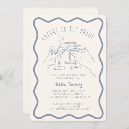 Whimsical Hand Drawn Cheers to the Bride Kaart (Voorkant / Achterkant)