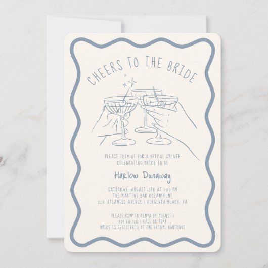 Whimsical Hand Drawn Cheers to the Bride Kaart (Voorkant)