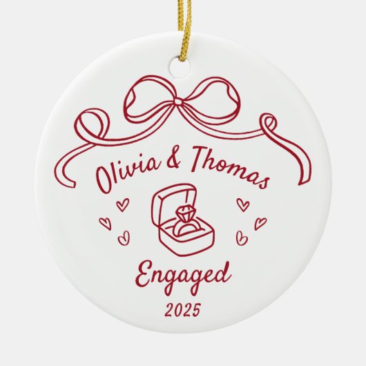 Whimsical Hand Drawn Christmas Engaged Keramisch Ornament (Voorkant)