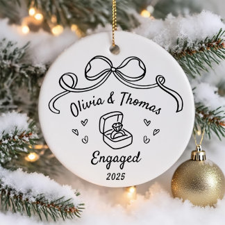 Whimsical Hand Drawn Christmas Engaged Keramisch Ornament
