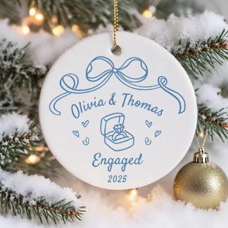 Whimsical Hand Drawn Christmas Engaged Keramisch Ornament