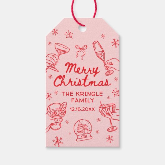 Whimsical Hand Drawn Christmas Party Cadeaulabel (Voorkant)