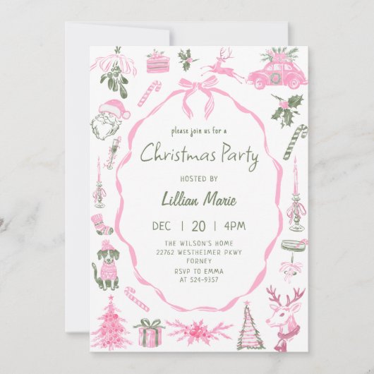 Whimsical Hand Drawn Christmas Party Invitation (Devant)