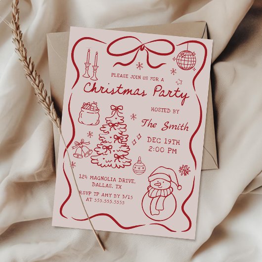 Whimsical Hand Drawn Christmas Party Invitation
