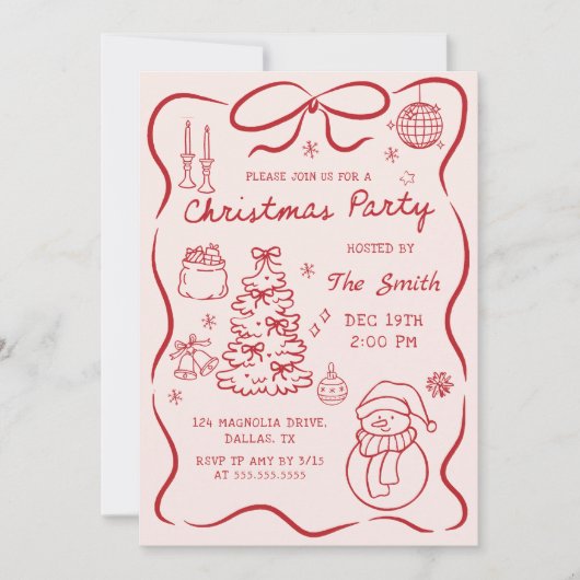 Whimsical Hand Drawn Christmas Party Invitation (Devant)