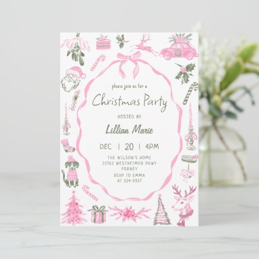 Whimsical Hand Drawn Christmas Party Invitation Kaart (Staand voorkant)