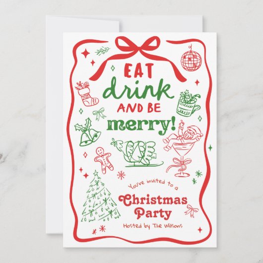 Whimsical Hand Drawn Christmas Party Kaart (Voorkant)