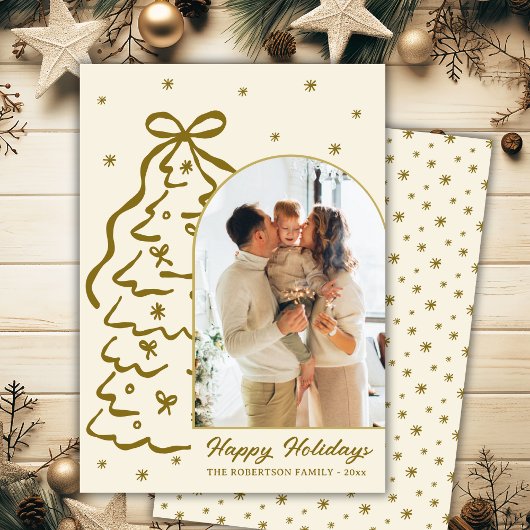 Whimsical Hand-Drawn Christmas Tree Arch Photo Feestdagenkaart