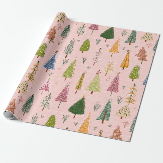 Whimsical Hand-Drawn Christmas Tree Cadeaupapier (Uitgerold)