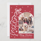Whimsical Hand-Drawn Christmas Tree Photo Red Feestdagenkaart (Voorkant)