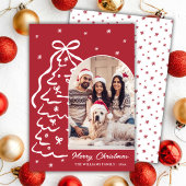 Whimsical Hand-Drawn Christmas Tree Photo Red Feestdagenkaart