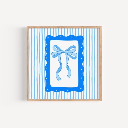 Whimsical Hand-Drawn Coquette Blue Bow Art Poster