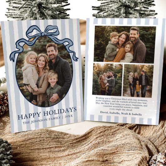 Whimsical Hand Drawn Coquette Bow Family Photo Feestdagenkaart