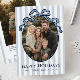 Whimsical Hand Drawn Coquette Bow Family Photo Feestdagenkaart