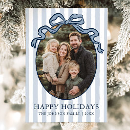 Whimsical Hand Drawn Coquette Bow Family Photo Feestdagenkaart