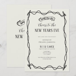 Whimsical Hand Drawn Coquette New Years Eve Party Kaart