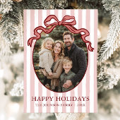 Whimsical Hand Drawn Coquette Red Bow Family Photo Feestdagenkaart