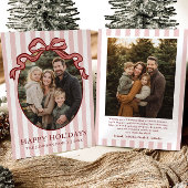 Whimsical Hand Drawn Coquette Red Bow Family Photo Feestdagenkaart