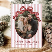 Whimsical Hand Drawn Coquette Red Bow Family Photo Feestdagenkaart