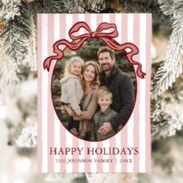 Whimsical Hand Drawn Coquette Red Bow Family Photo Feestdagenkaart