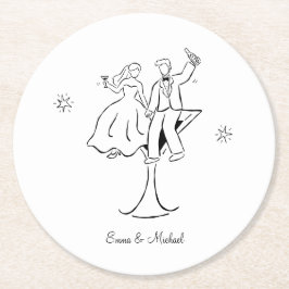 Whimsical Hand Drawn Couple Wedding Engagement  Ronde Kartonnen Onderzetter
