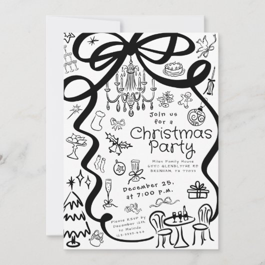 Whimsical Hand Drawn Dinner Party Invitation (Devant)