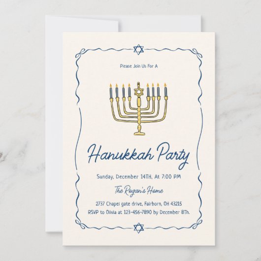 Whimsical Hand Drawn Doodle Hanukkah Party Kaart (Voorkant)