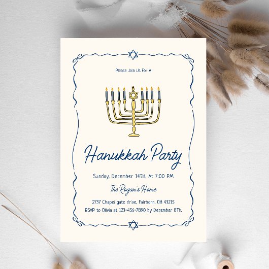 Whimsical Hand Drawn Doodle Hanukkah Party Kaart