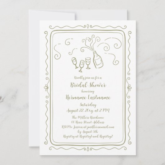 Whimsical Hand Drawn Doodle QR Code Vrijgezellenfe Kaart (Voorkant)