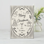 Whimsical Hand Drawn Doodles Christmas Photo Feestdagenkaart (Staand voorkant)