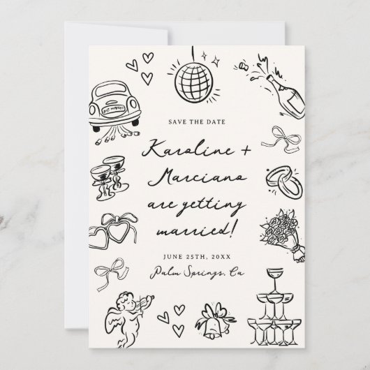 Whimsical Hand Drawn Doodles Sla de datum QR-code  Kaart (Voorkant)