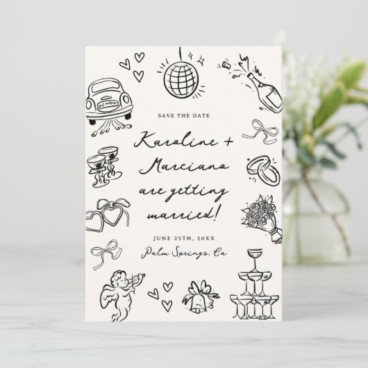 Whimsical Hand Drawn Doodles Sla de datum QR-code  Kaart (Staand voorkant)
