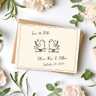 Whimsical Hand-Drawn Dove Save the Date Briefkaart
