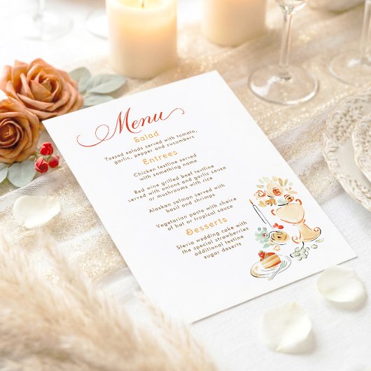 Whimsical Hand Drawn Earthy Fall Wedding Menu