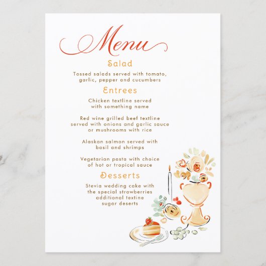 Whimsical Hand Drawn Earthy Fall Wedding Menu (Devant)
