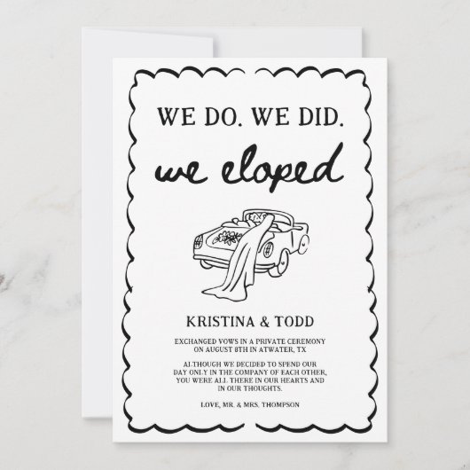 Whimsical Hand Drawn Eloped Wedding Announcement Kaart (Voorkant)