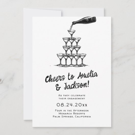 Whimsical Hand Drawn Engagement Party Uitnodiging (Voorkant)