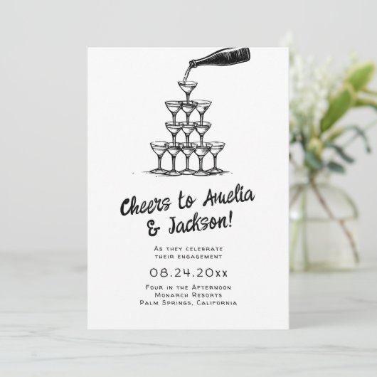 Whimsical Hand Drawn Engagement Party Uitnodiging (Staand voorkant)