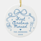 Whimsical Hand Drawn First Christmas Married Keramisch Ornament (Voorkant)