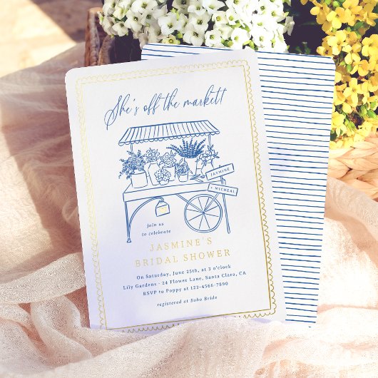 Whimsical Hand Drawn Flower Market Vrijgezellenfee Folie Uitnodiging