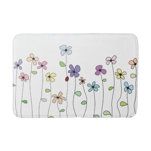 Whimsical Hand Drawn Flowers & Ladybug Bath Mat (Voorkant)