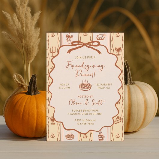 Whimsical Hand Drawn Friendsgiving Potluck Dinner Kaart