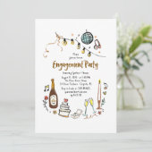 Whimsical Hand Drawn Funky Engagement Party Kaart (Staand voorkant)