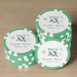 Whimsical Hand Drawn Green Wedding Poker Chips