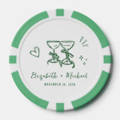Whimsical Hand Drawn Green Wedding Poker Chips (Voorkant)