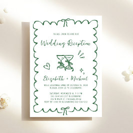 Whimsical Hand Drawn Green Wedding Reception Kaart