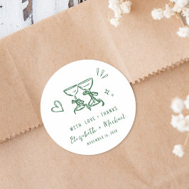 Whimsical Hand Drawn Green Wedding Thank You Ronde Sticker