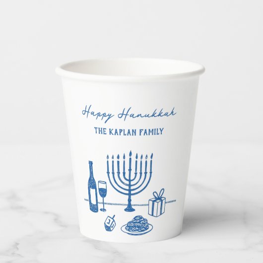Whimsical Hand Drawn Hanukkah Party Trendy Custom Papieren Bekers (Voorkant)