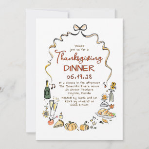 Whimsical Hand Drawn Herfst Thanksgiving Diner Kaart
