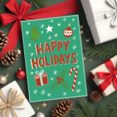 Whimsical Hand-Drawn Holiday Kaart op Groen